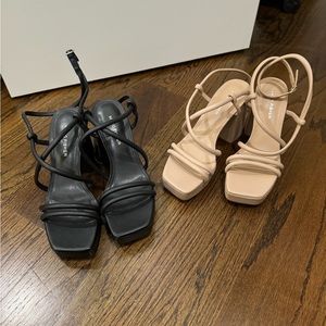 MARC FISHER GODEA SANDALS SIZE 7.5 black and beige
